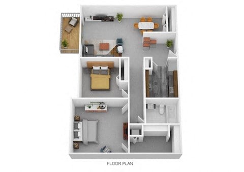 Floor plan for 2 beds, 1 bath, 784 sqft